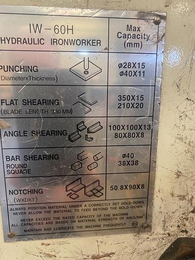 Used 2010 Sunrise IW-60H Hydraulic Ironworker/Steelworker/Metalworker
