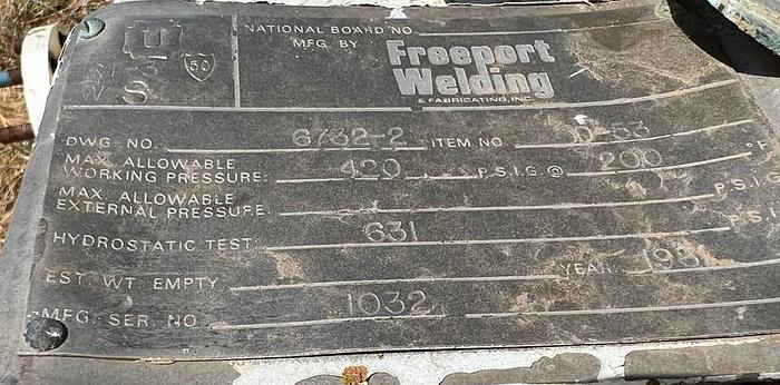 Used Tank, 85 Gallon, Titanium, 420 PSI, Freeport Welding, FT/DB #S744726
