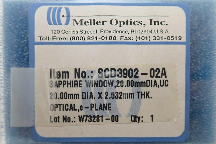 Used Meller Optics SCD3902-02A SAPPHIRE WINDOW 20.00mm DIA. X 2.032mm THK