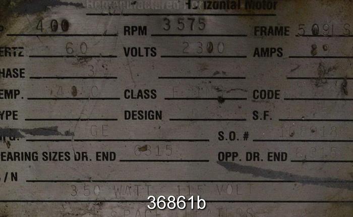 Used General Electric 400 Hp, 3500 Rpm, 2300 Volt Ac Motor #36861