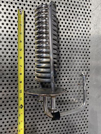 Used Stainless Steel 11" L x 4" Sanitary Fitting Tank w/ 9" Coiled Immersion Element