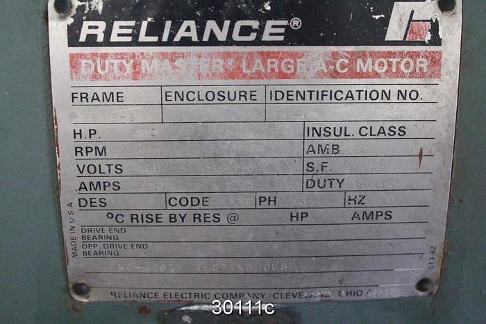 Used Reliance Dutymaster 400HP, 720RPM, 460V AC Motor #30111