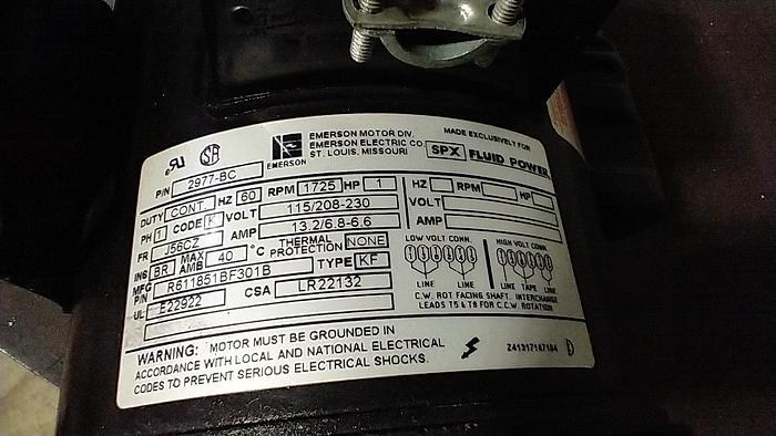 Used SPX EMERSON 2977BC Electric MOTOR 1725rph 1hp 1ph 115/208/230 GH302