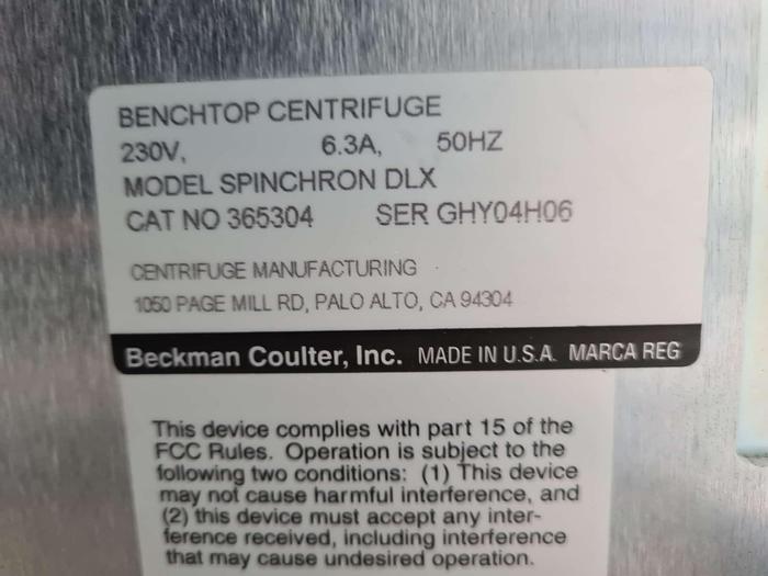 Used Beckman Coulter Spinchron DLX Centrifuge