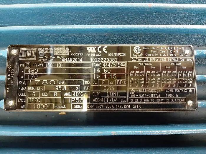 WEG  CT150404NPBBW224445TSC 150 HP motor