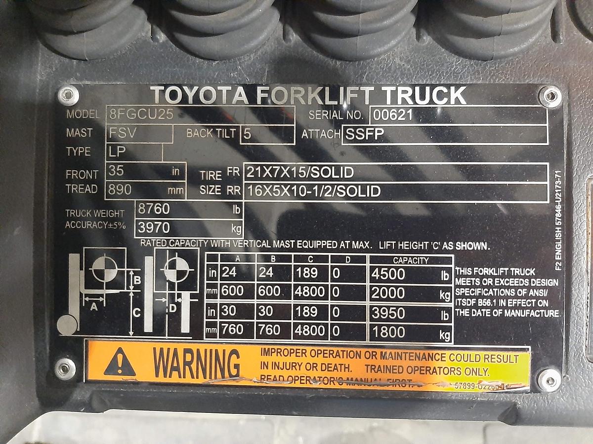 Used 2019 TOYOTA 8FGCU25 – 5000 lb. Forklift
