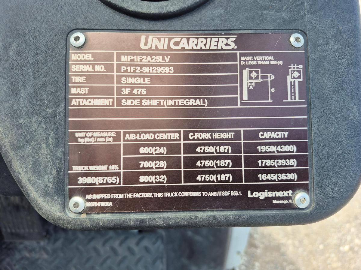 Used 2022 UNICARRIERS MP1F2A25LV - 5000 lb. Pneumatic Forklift