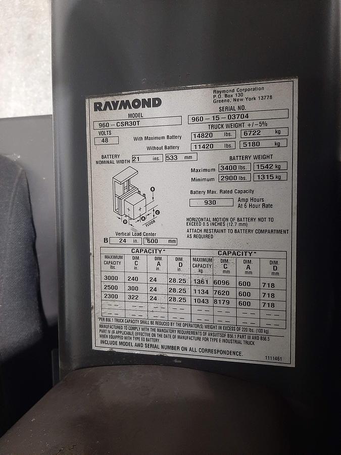 Used RAYMOND 960-CSR30T Electric Man Up Swing Reach Turret Forklift
