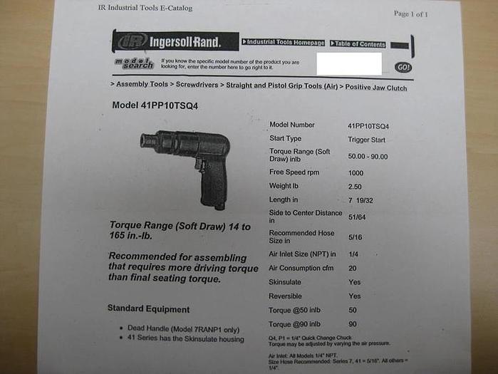 Ingersoll Rand 41PP10TSQ4 Pistol Grip Air Screwdriver