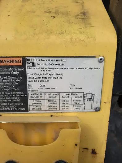 Used 2005 Hyster H155XL2  – 15500 lb. Pneumatic Forklifts