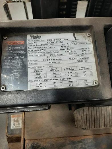 Used Yale ERC040 – 4000 lb. Electric Forklift – 240” Lift Height
