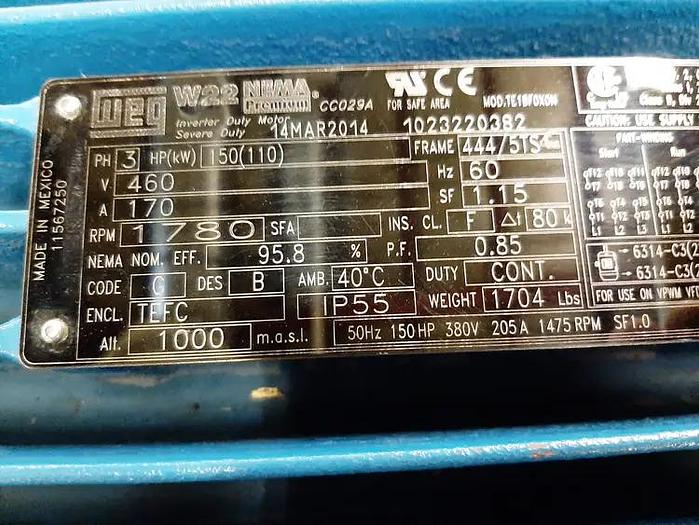 WEG  CT150404NPBBW224445TSC 150 HP motor