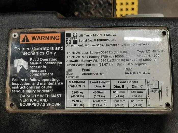 Used Hyster E50Z – 5000 lb. Electric Forklift