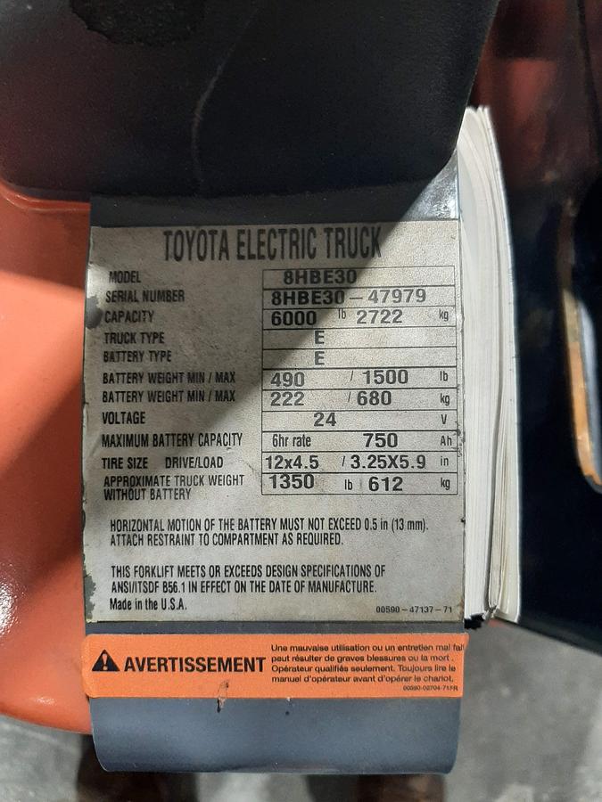 Used 2017 TOYOTA  8HBE30 Electric end-rider Pallet Jack
