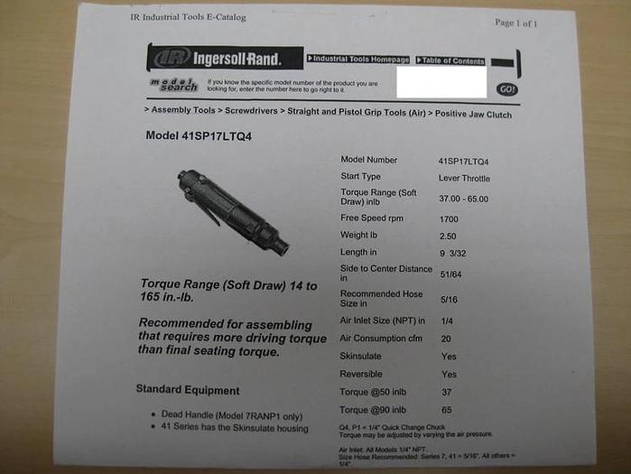 Ingersoll Rand 41SP17LTQ4 Inline Air Screwdriver