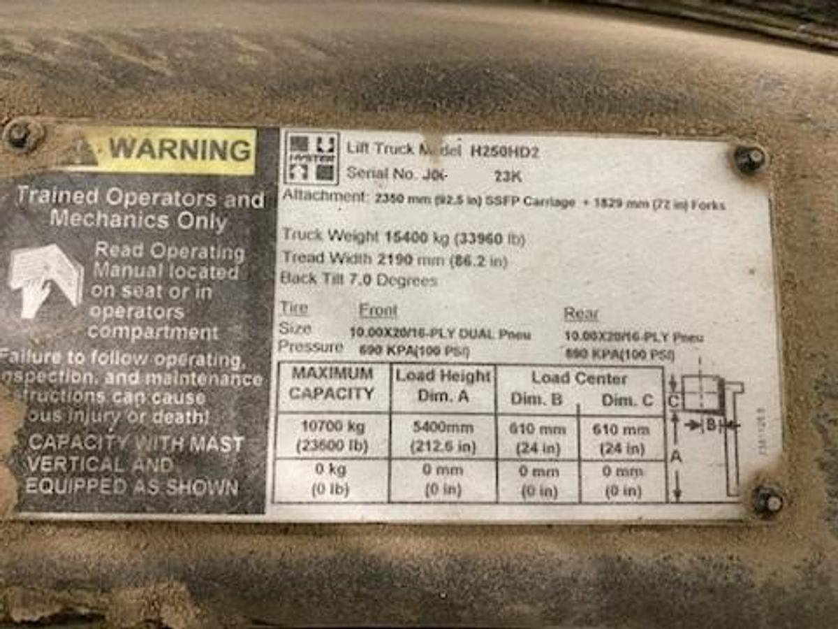 Used 2012 HYSTER H250HD2 – 25000 lb. Diesel Forklift