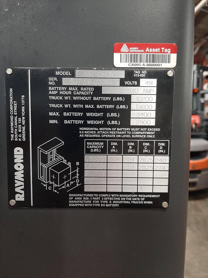 Used 1998 Raymond 537-CSR30T Electric Man Up Swing Reach Turret Forklift