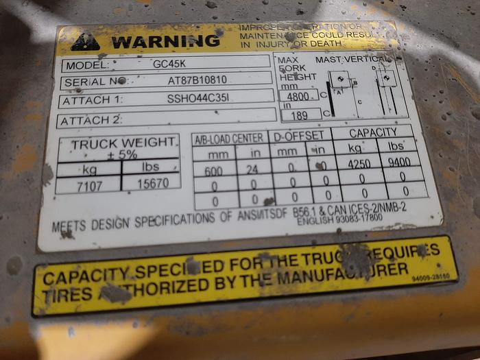 Used 2018 CAT GC45K – 10000 lb. Forklift