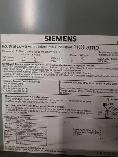 Used 600V Electrical Disconnects & Switches