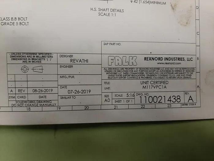 Falk V-Class M117VPC1A-1500 Gear Reducer – Brand new!