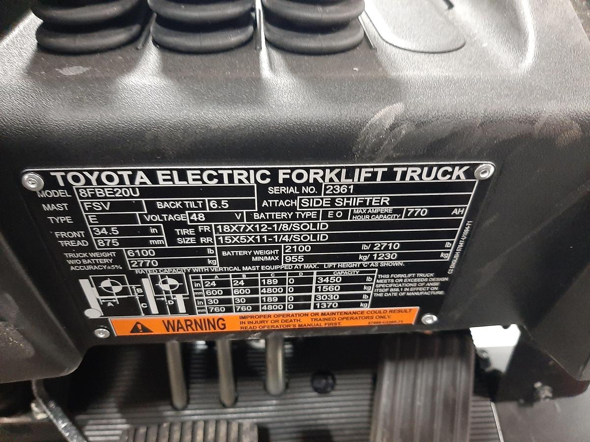 Used TOYOTA 8FBE20U 3 Wheel Electric Forklift – As New!