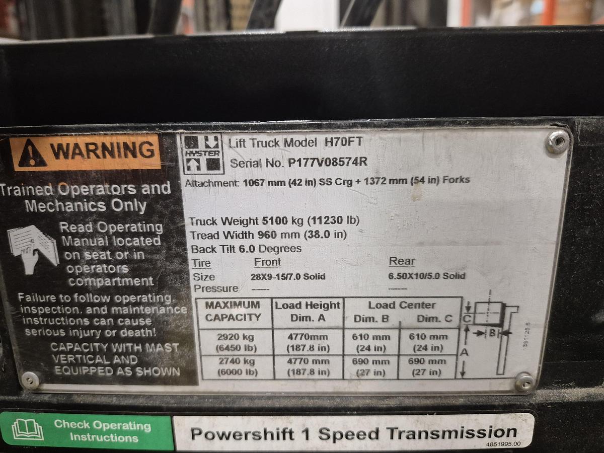 Used 2017 HYSTER H70FT - 7000 lb. Pneumatic Forklift