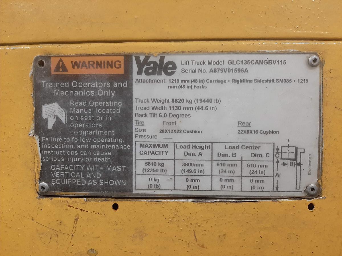 Used YALE GLC135 – 13500 lb. Propane Forklift
