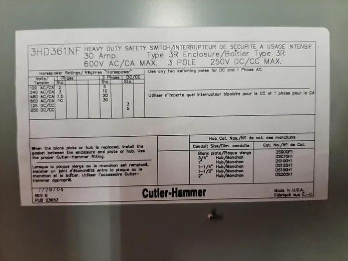 Used 600V Electrical Disconnects & Switches