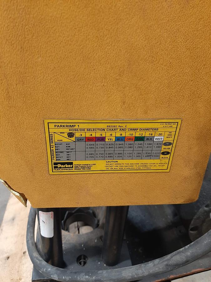 Used PARKER - Parkrimp1 Hydraulic Hose Crimper and Dies