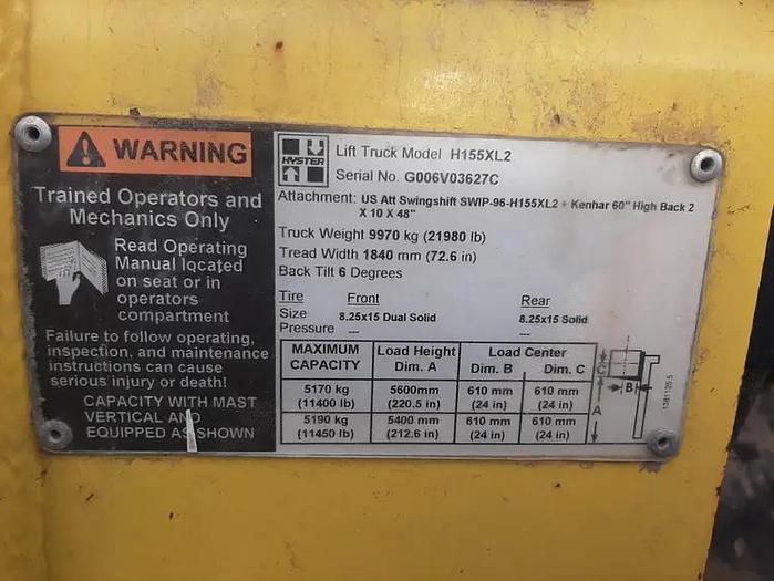 Used 2005 Hyster H155XL2  – 15500 lb. Pneumatic Forklifts