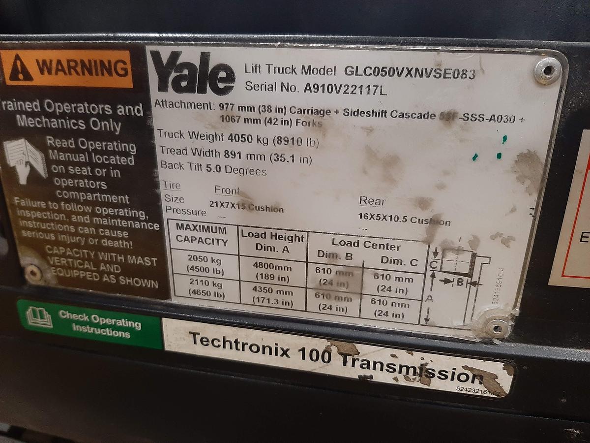 Used YALE GLC050 – 5000 lb. Propane Forklift
