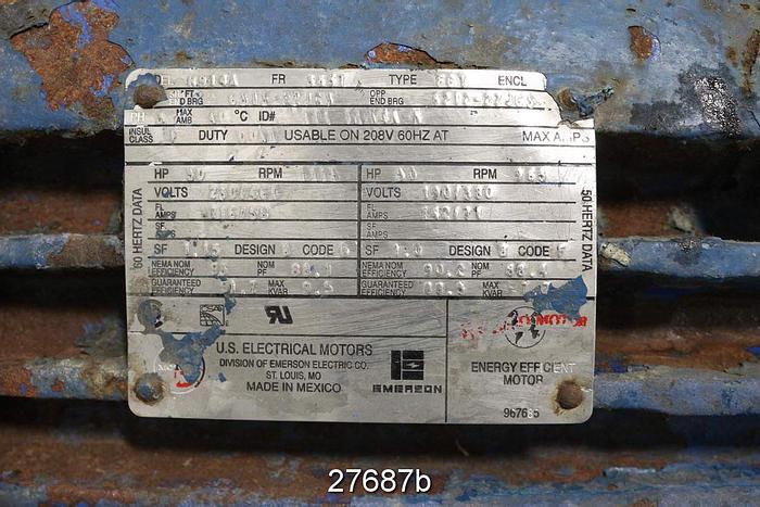 Used Us Electric R914A Ac Motor, 50 Hp, 1175 Rpm, 230/460V, S.F. 1.15, Type Fct #27687