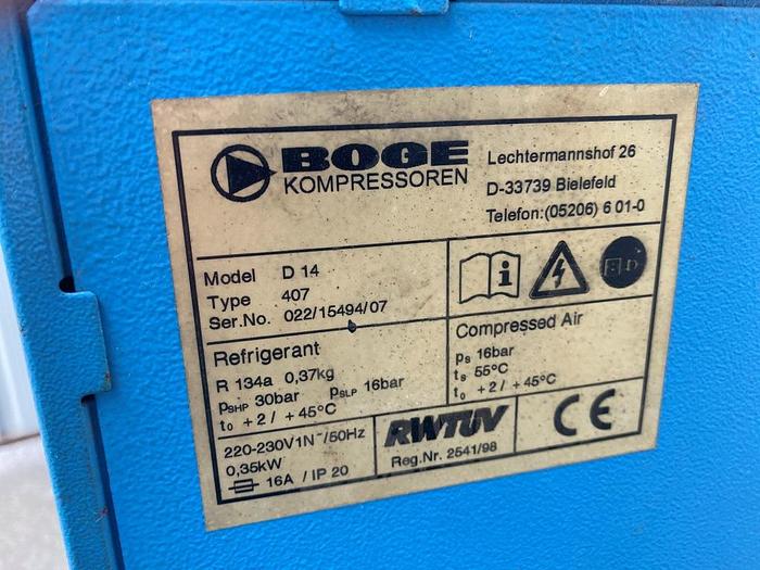 Used 2002 Boge S10 Screw Air Compressor