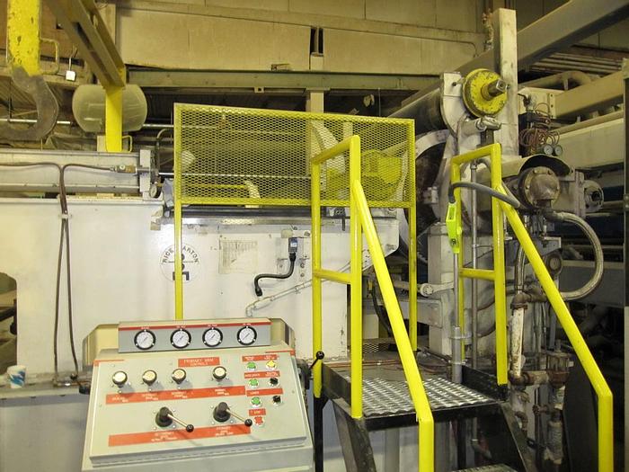 Used Beloit 87" Trim Paper Machine, With Voith Air Pad Headbox 90" Pond, Knockdown Fourdrinier Suction Couch, Suction Press, No Dryer Section, Size Press, 3 Roll Hot, Soft 2500 Pli Calender, Rice Barton Reel, Cameron Winder #27156