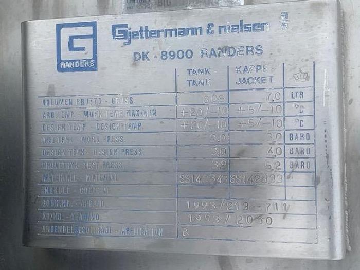 Used Rustfri 805 liters tryktank