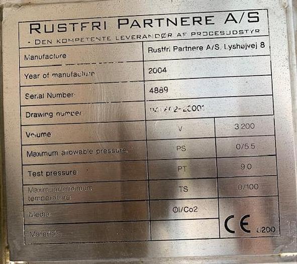 Used Rustfri 3200 liters tank