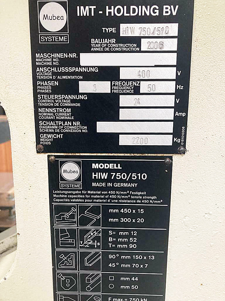 Used MUBEA HIW 750/510 - 2006