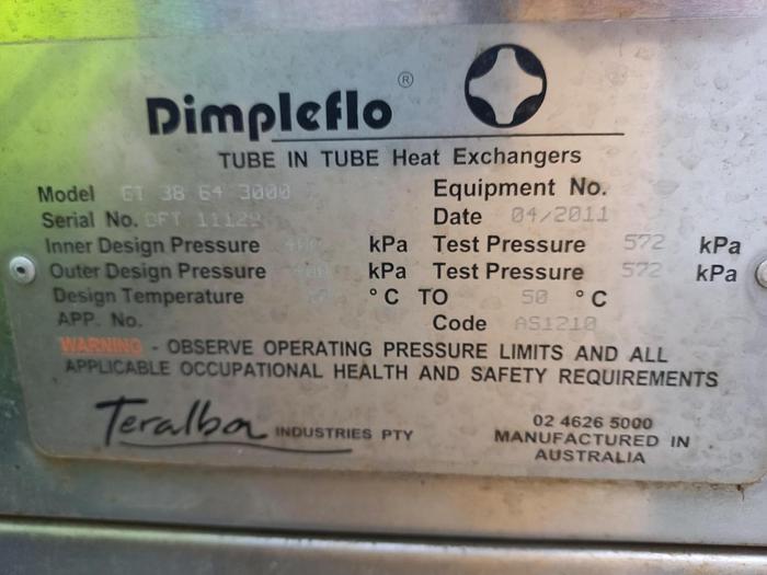 Used TERALBA INDUSTRIES  Dimpleflo Tube in Tube Heat Exchanger