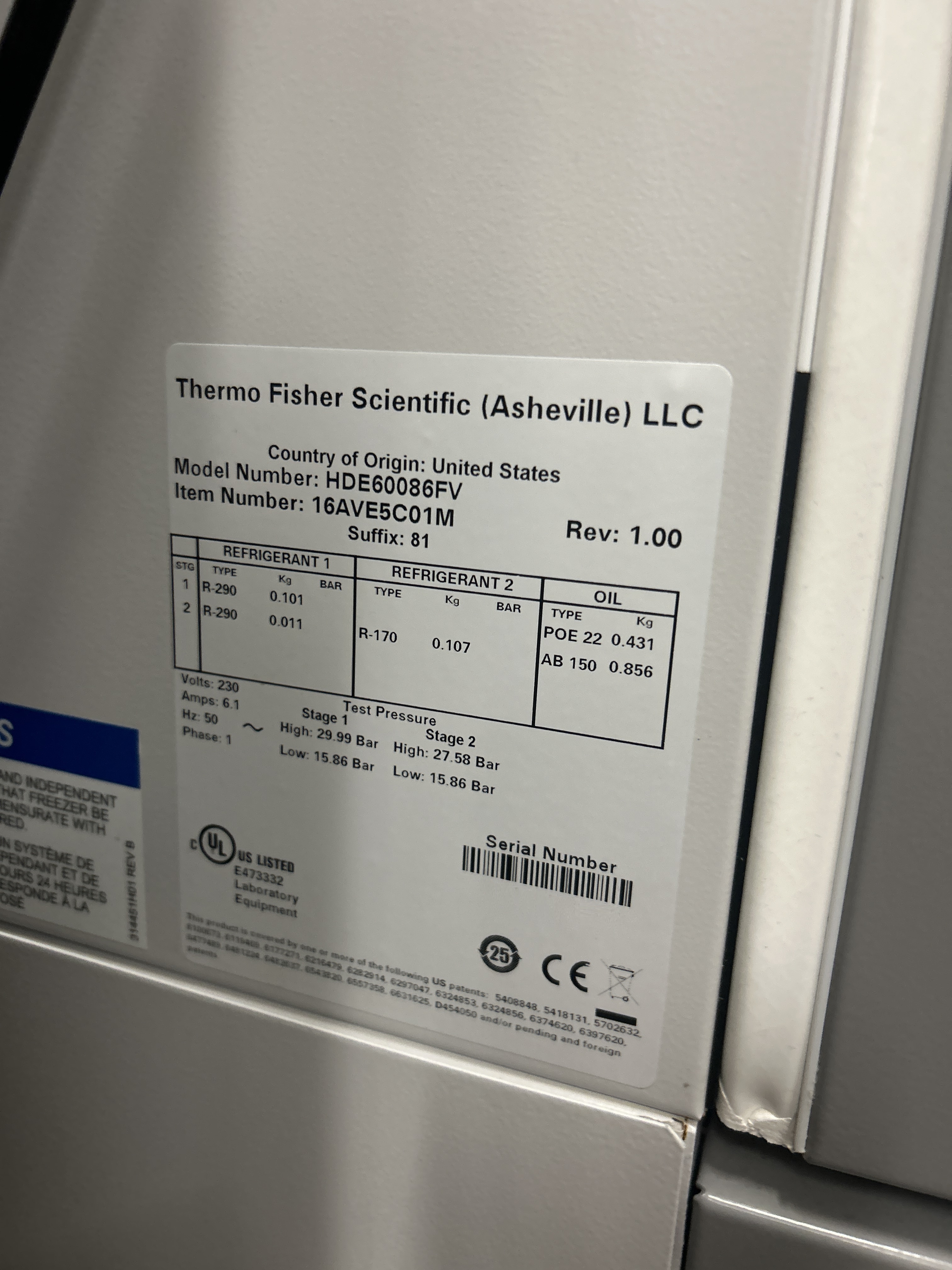 Used Freezer - Thermo Fisher Scientific - HDE60086FV - BTH198