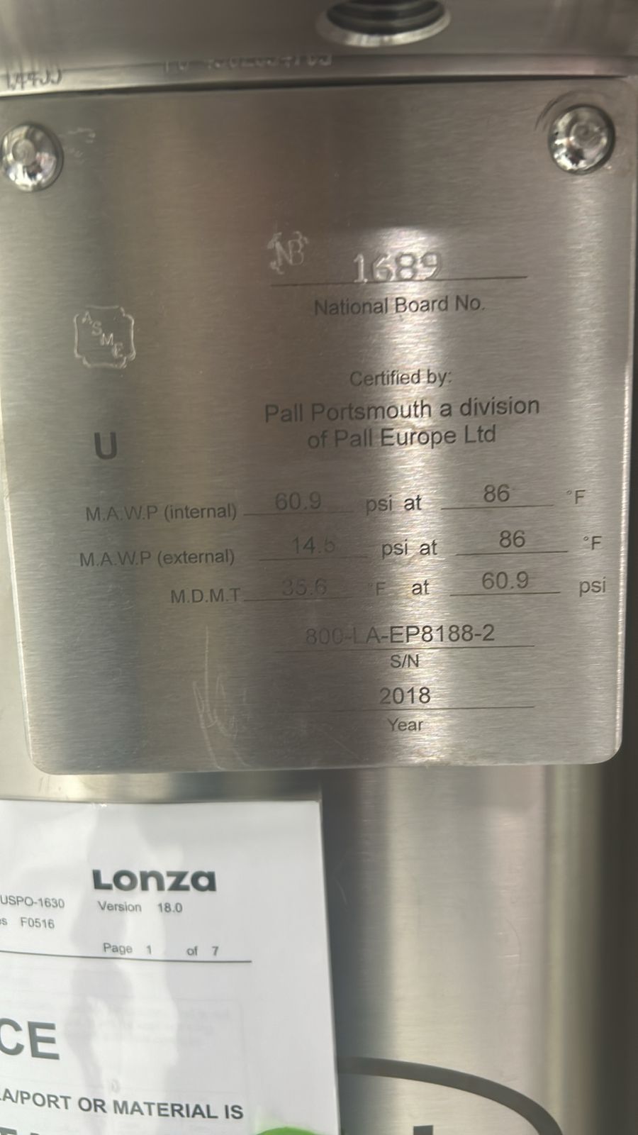 Used Chromatography Column - Pall - C-27130