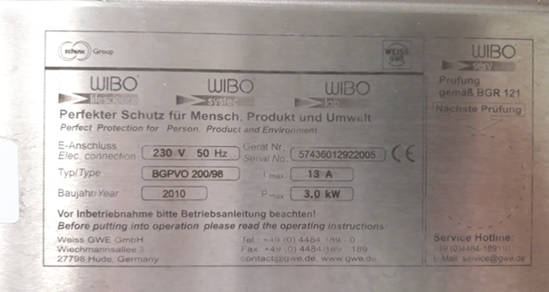 Used Wibo Barrier Cell Laboratory - Weiss Gwe - BGPVO 200/98