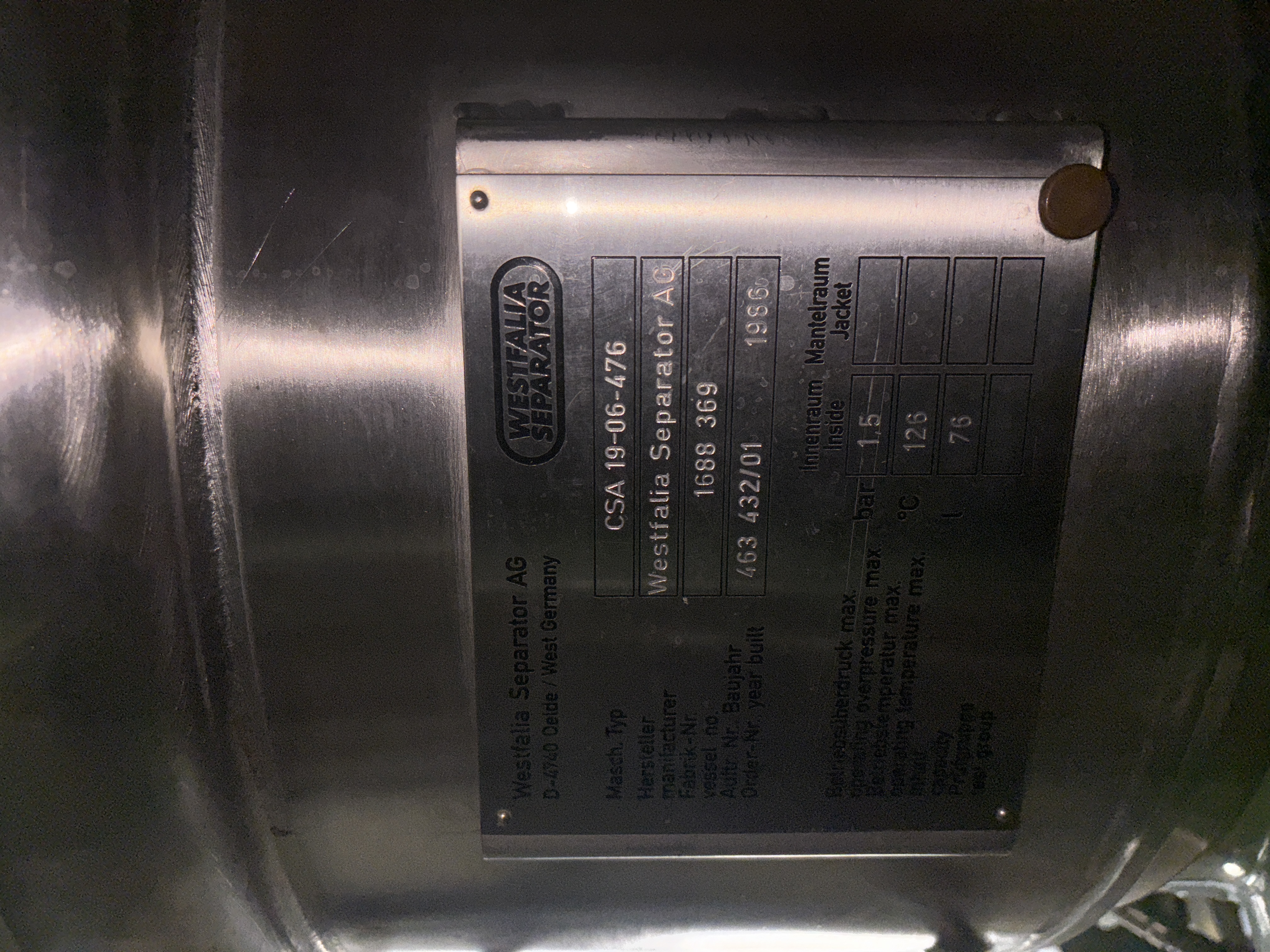 Used Continuous Centrifuge - Westfalia Separator - CSA19-06-476 - PS008