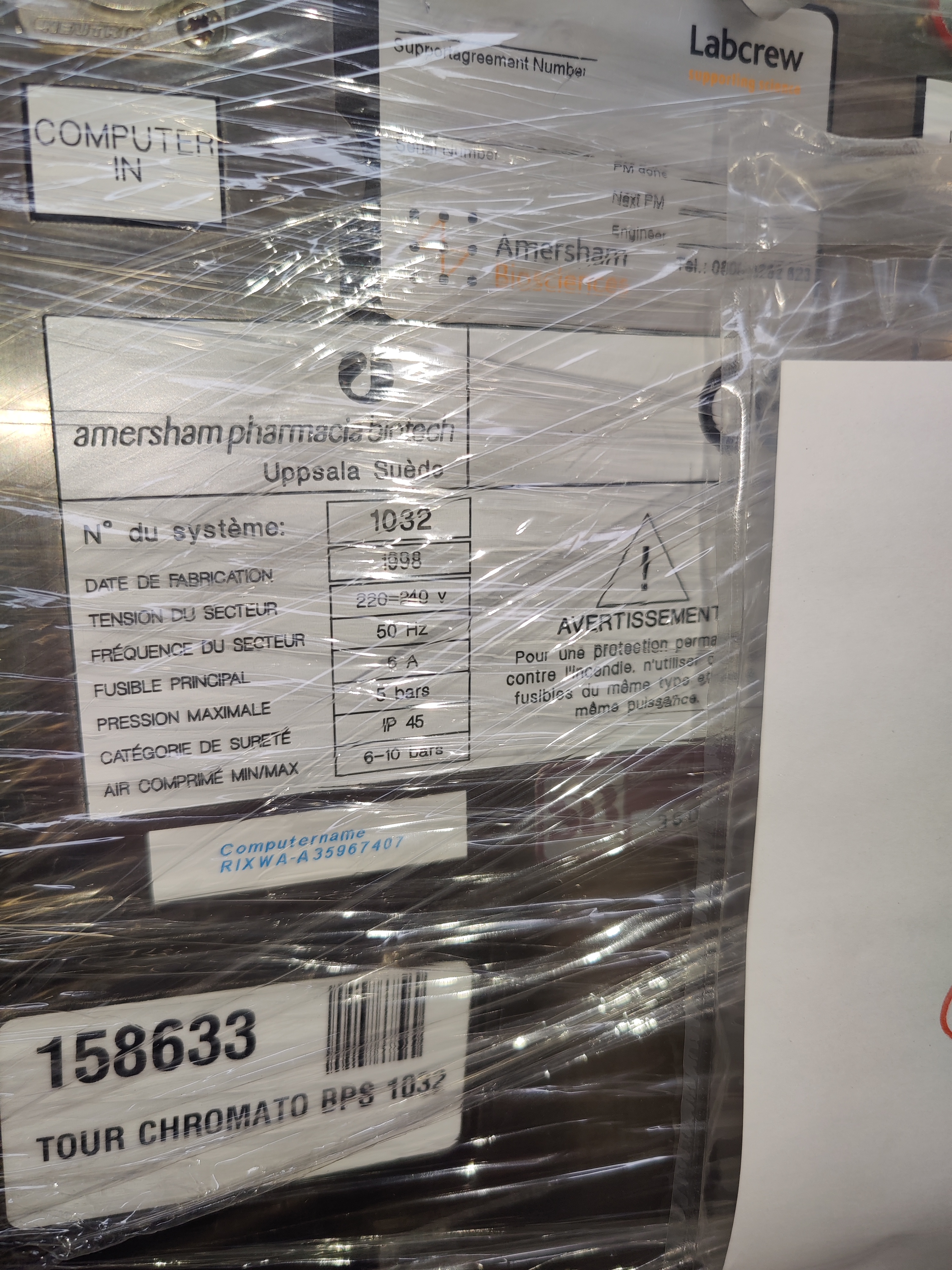 Used Chromatography Tower - Amersham Pharmacia Biotech - BPS 1032 - DK2698.WG