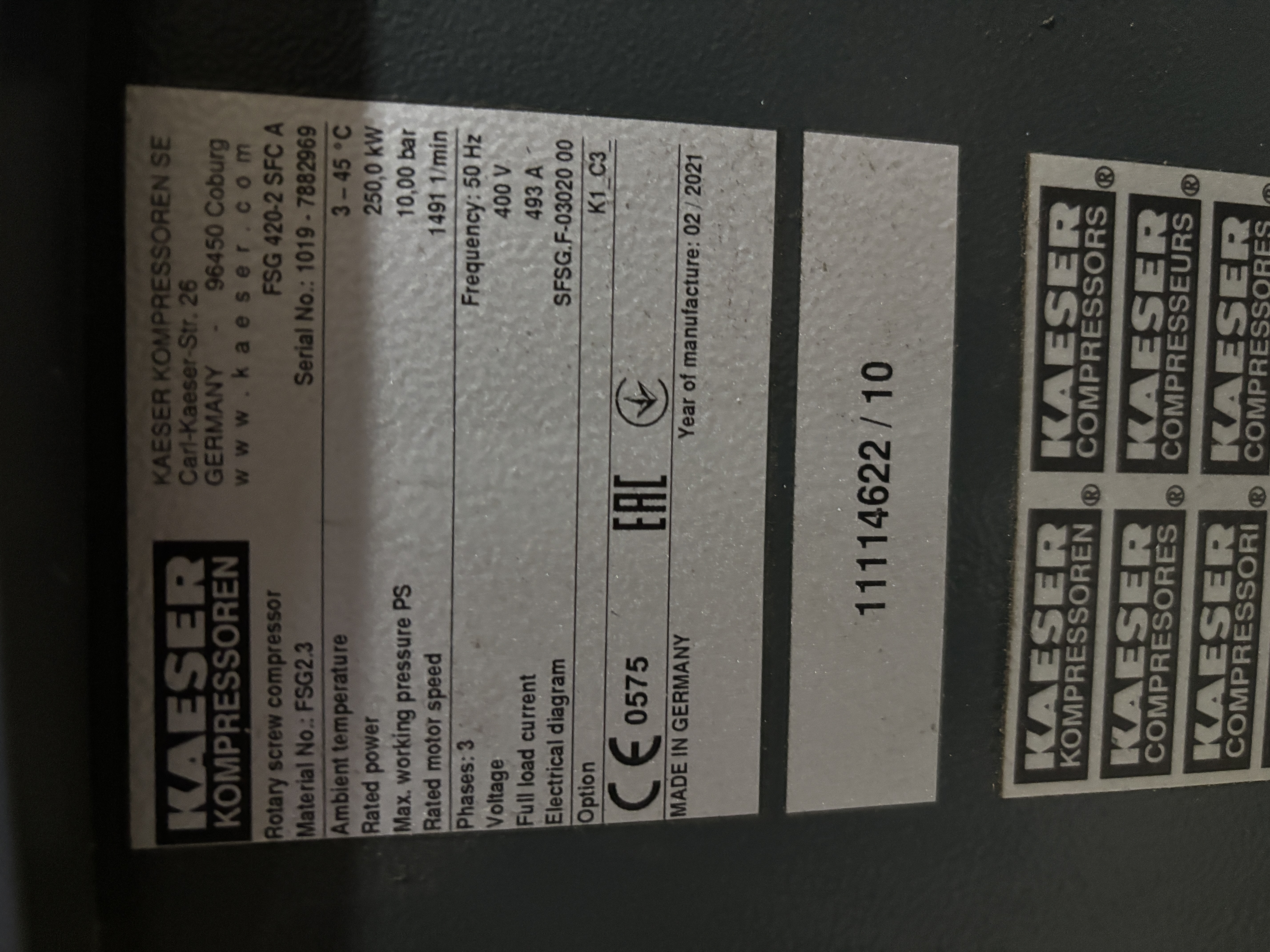 Used Rotary Screw Compressor - Kaeser - FSG 420-2 SFC A - LC0179