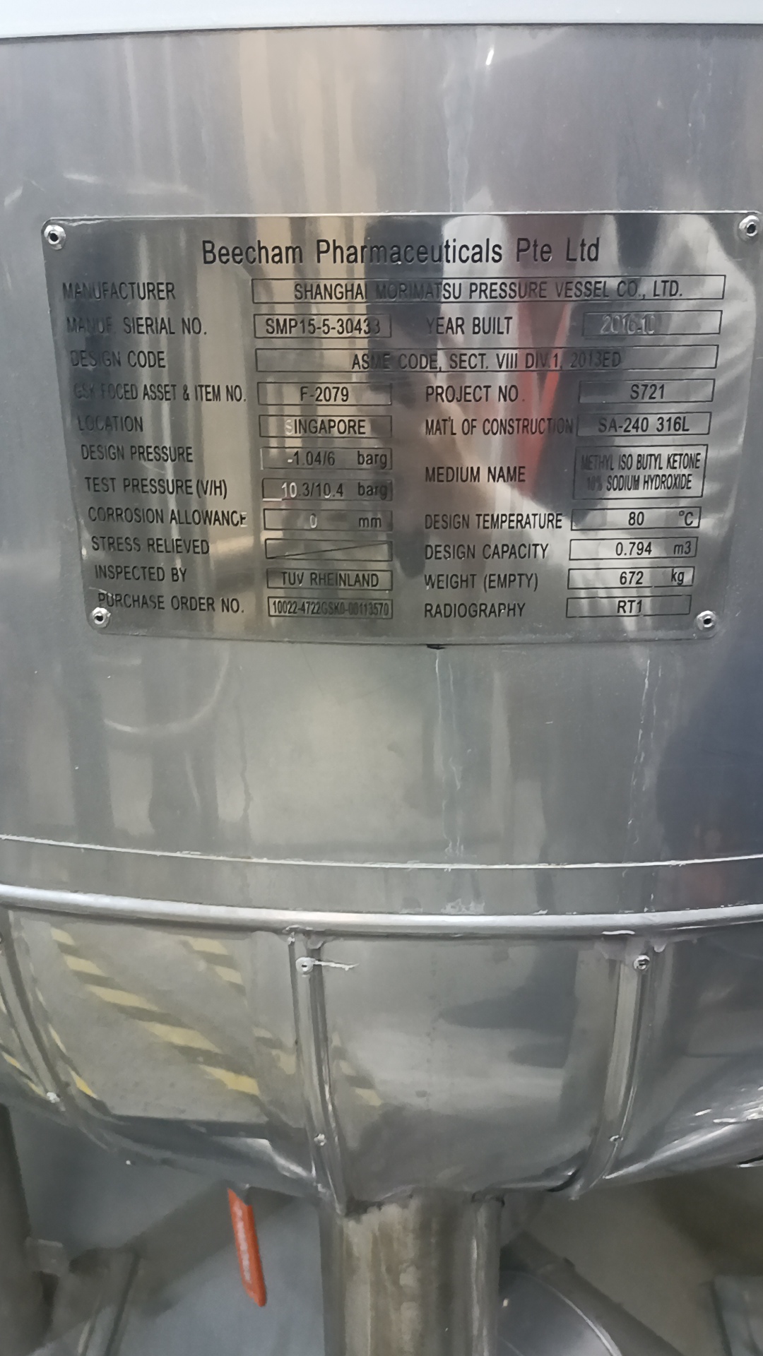 Used Intermediate Foul MIBK Vessel - Shanghai Morimatsu - SG083