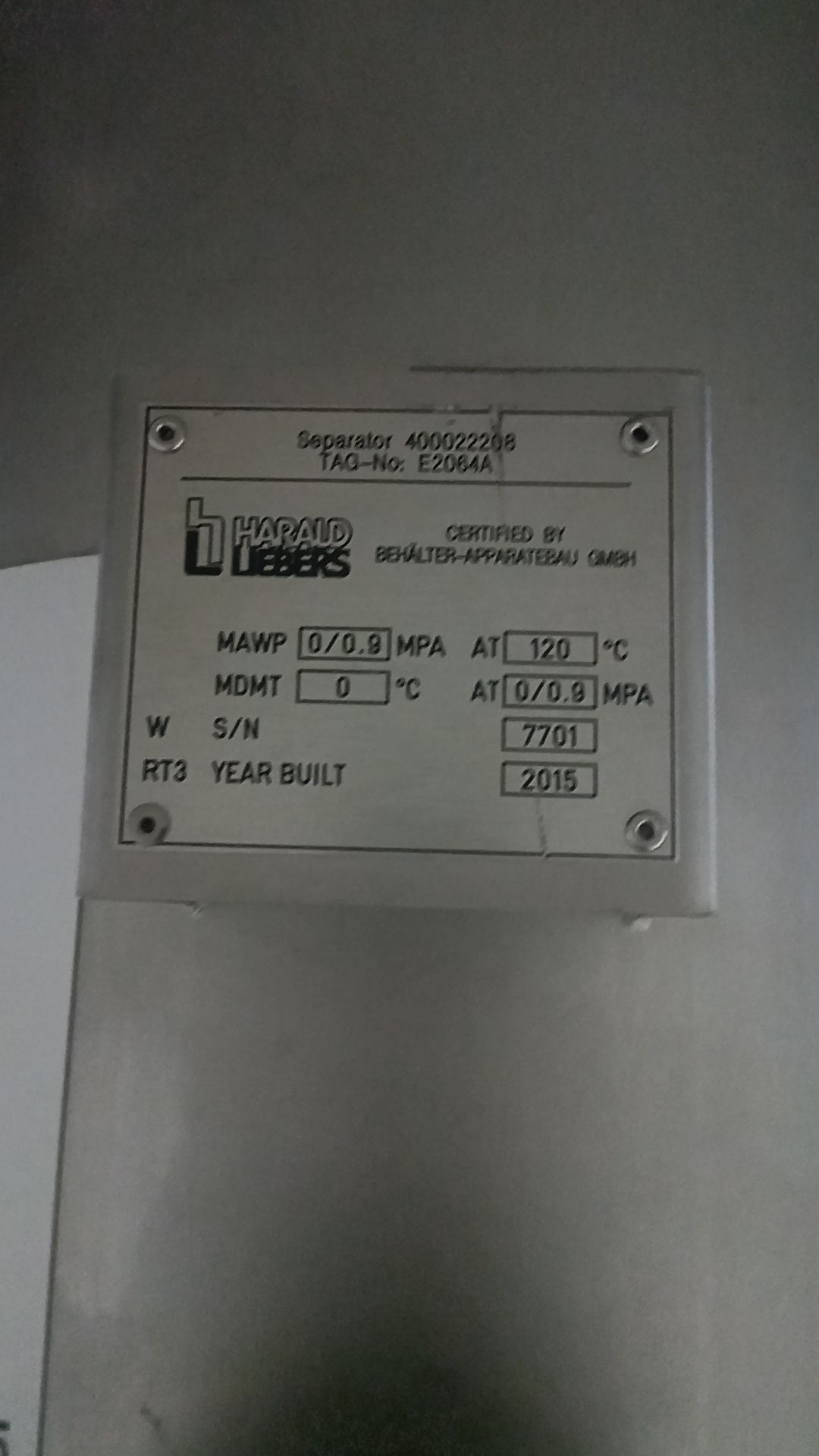 Used N2 Compressor Preseparator Vessel - Harald Uebers - SG066