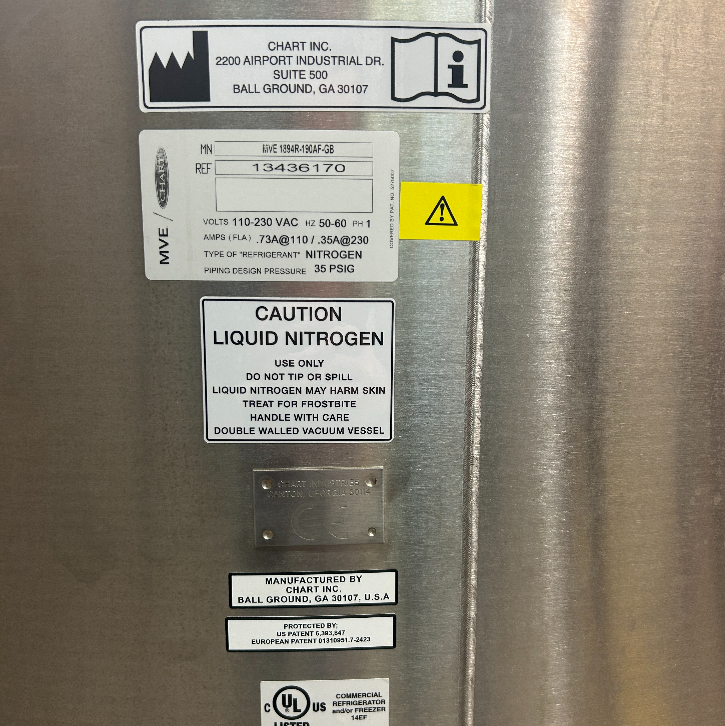 Used Cryostatic Storage - Chart Industries Inc - MVE1894R-190AF-GB - BTH173