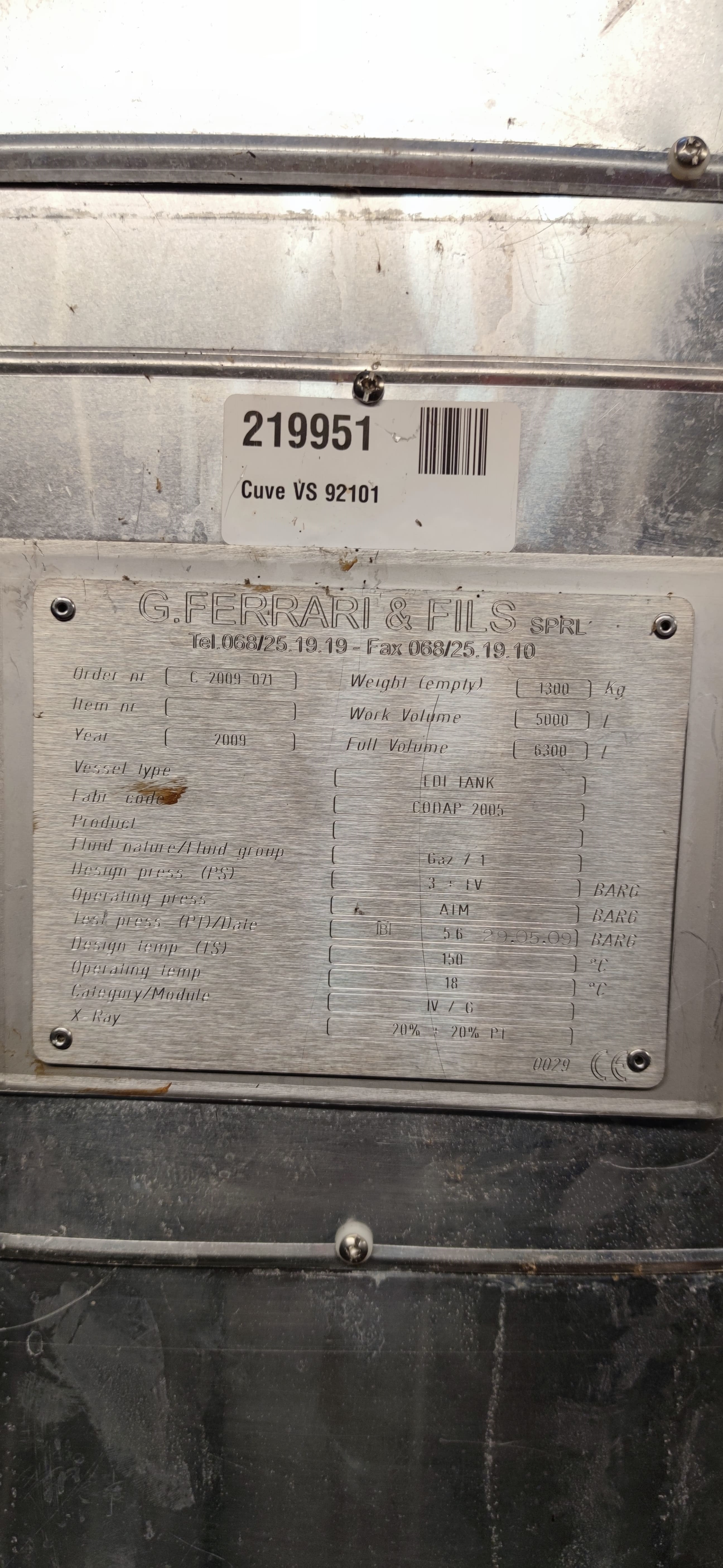 Used Electro Deionization Tank - G.Ferrari & Fils Sprl - 506B