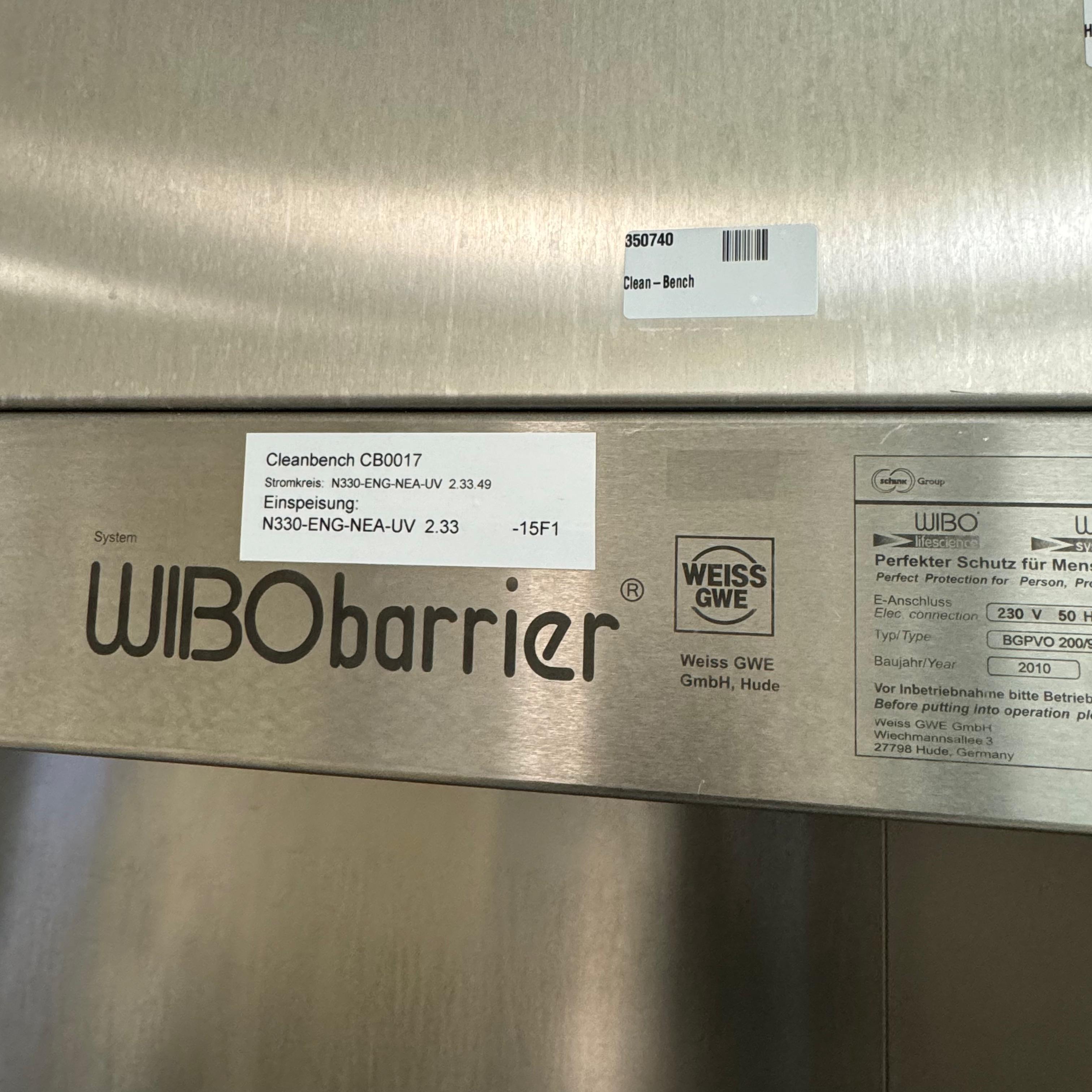 Used Wibo Barrier Cell Laboratory - Weiss Gwe - BGPVO 200/98 - GR013