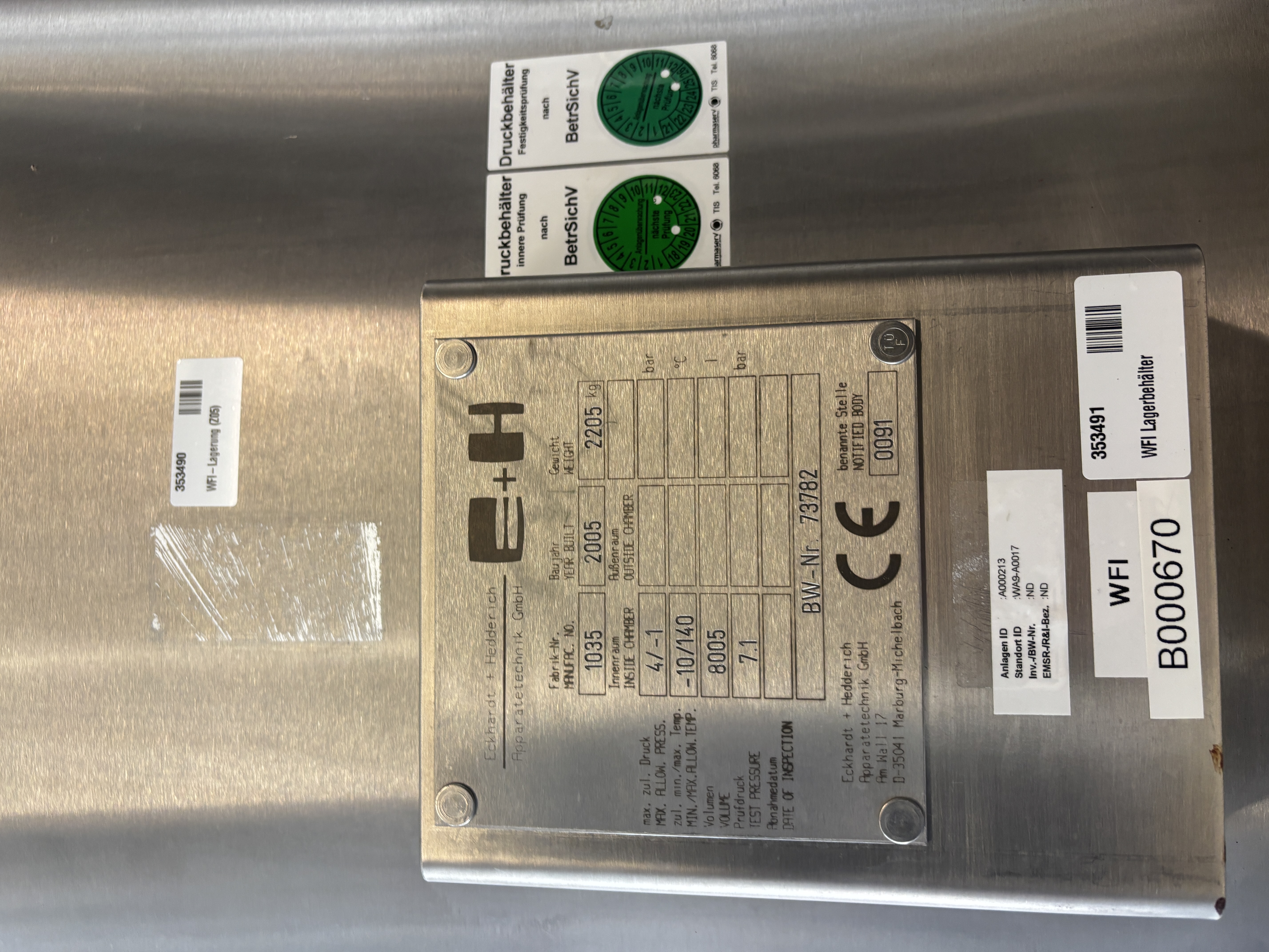 Used WFI Tank - Eckhardt + Hedderich - PS011